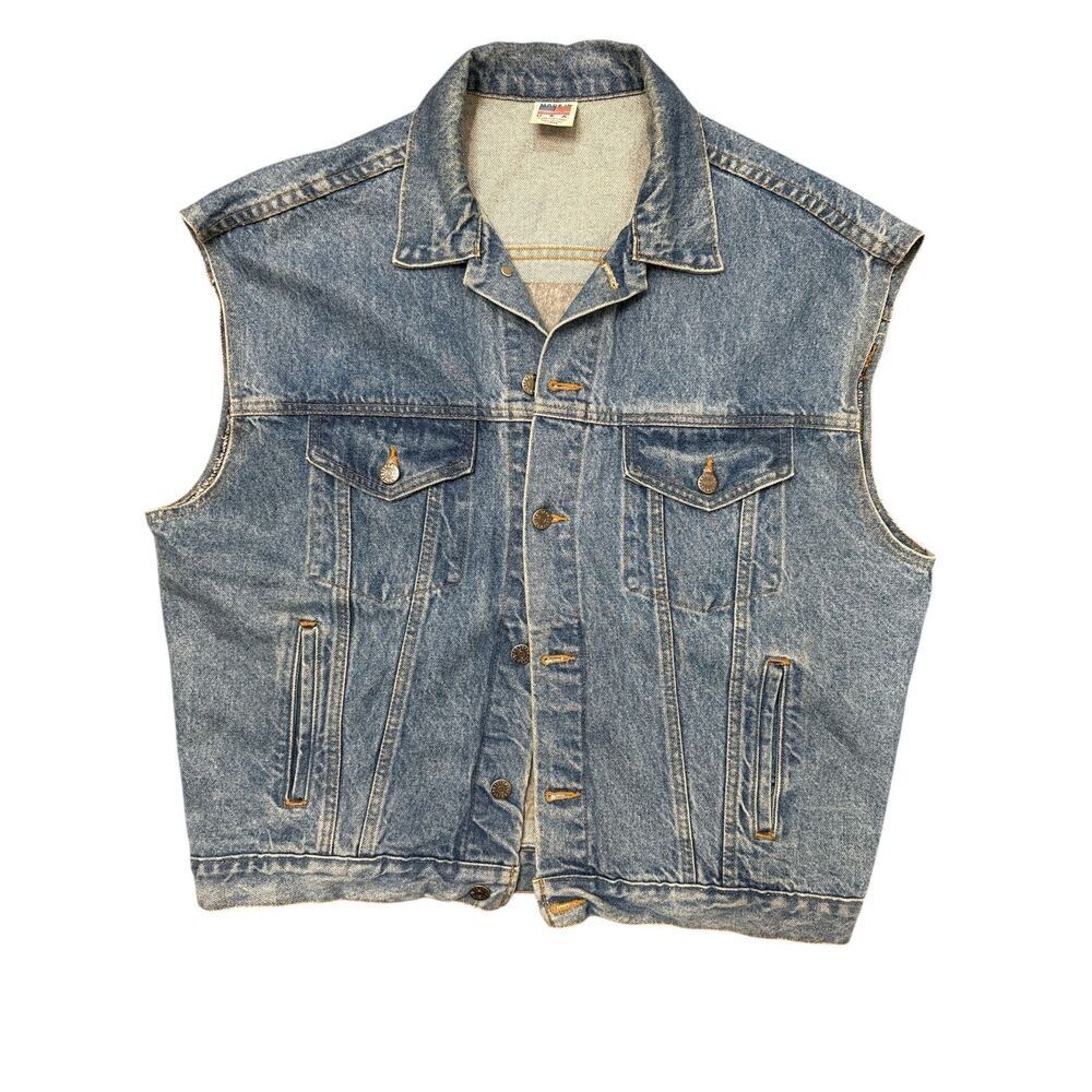 Embossed Motorcycle Eagle Blue Denim Vintage Jean Jacket Tyca USA Union Made L